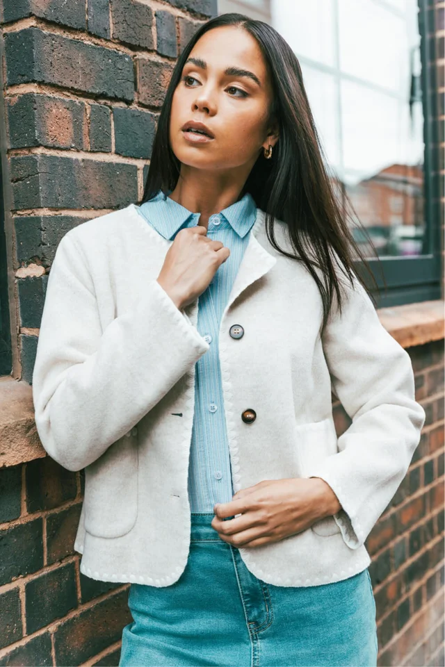 Roman Stone Petite Blanket Stitch Jacket