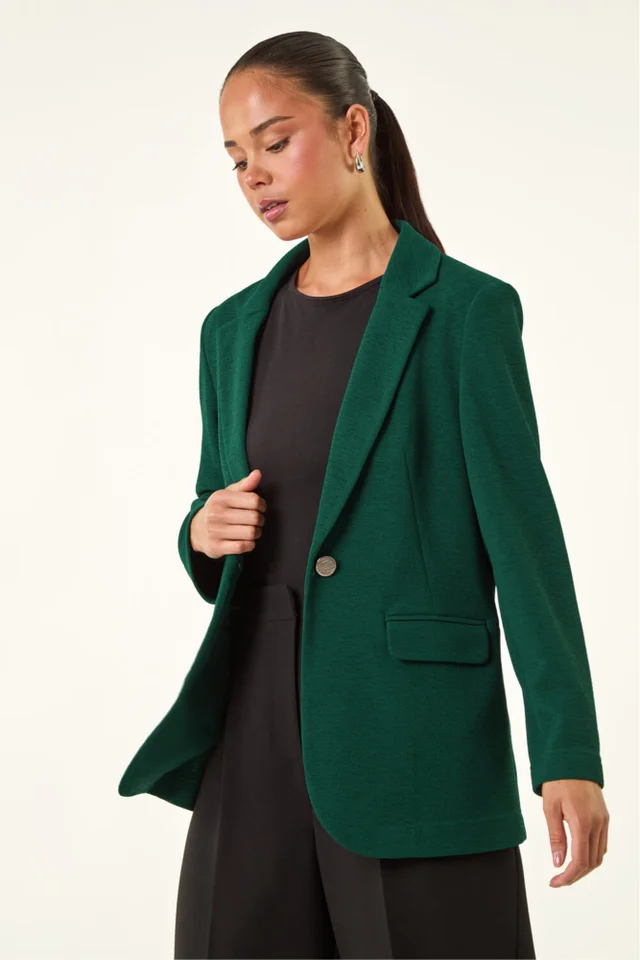 Roman Teal Petite Textured Buttoned Blazer