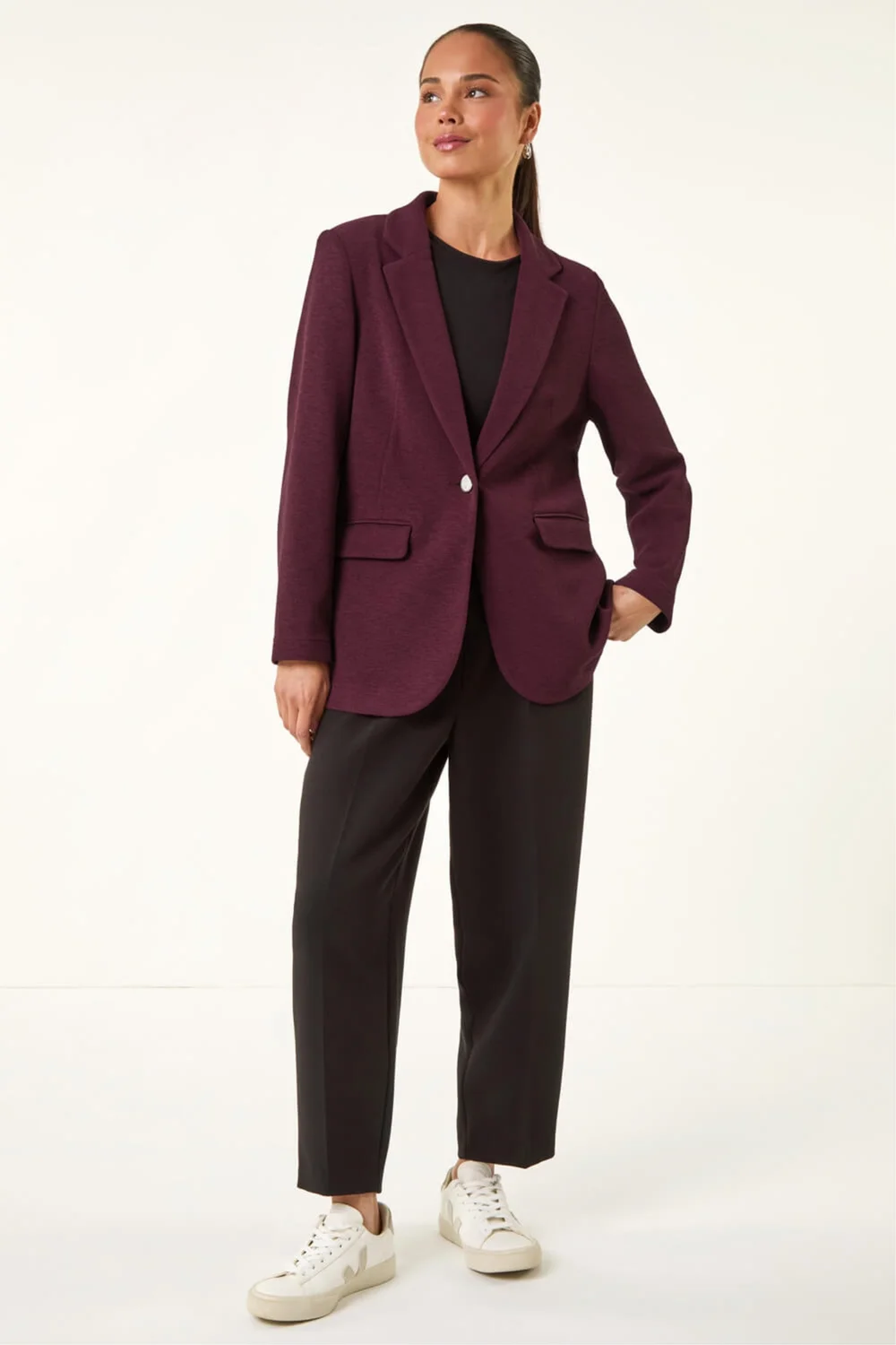 Roman Plum Petite Textured Buttoned Blazer - 12 Image 1