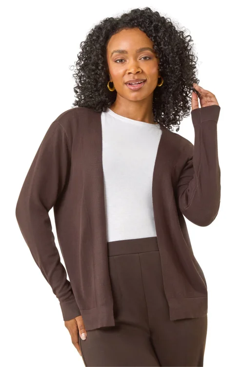Roman Chocolate Petite Plain Stretch Cardigan - 16 Image 1