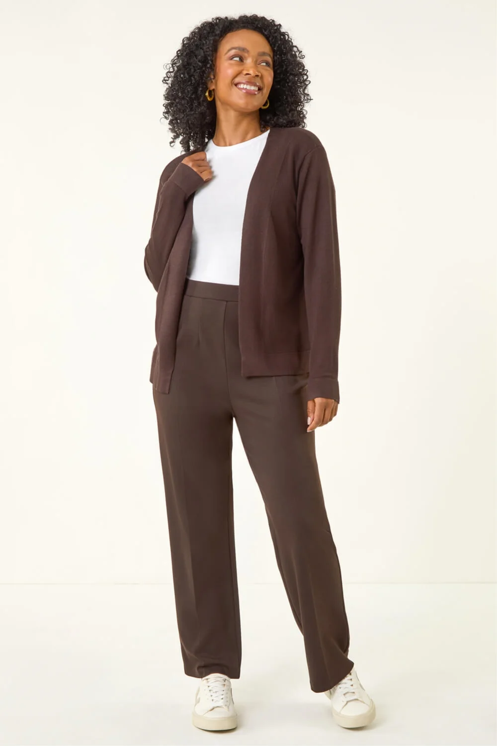 Roman Chocolate Petite Plain Stretch Cardigan - 16 Image 3