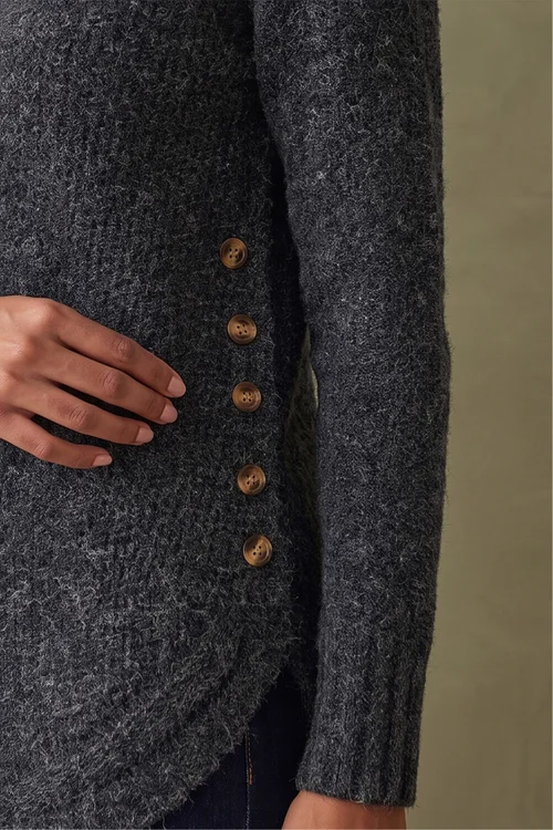 Roman Black Button Detail Curved Hem Jumper - 10 Image 4