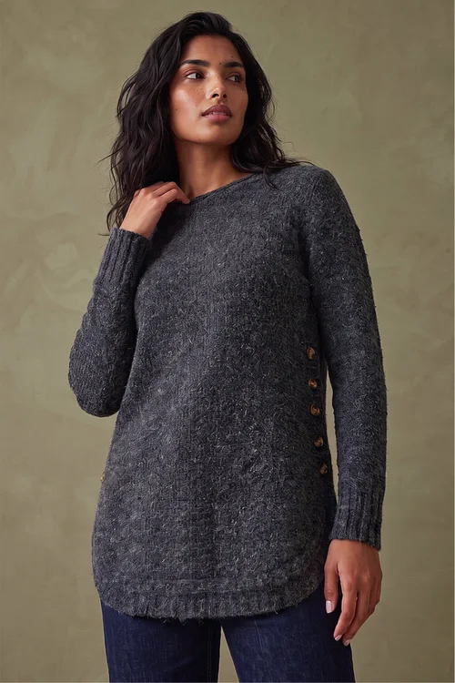 Roman Black Button Detail Curved Hem Jumper - 10 Image 1