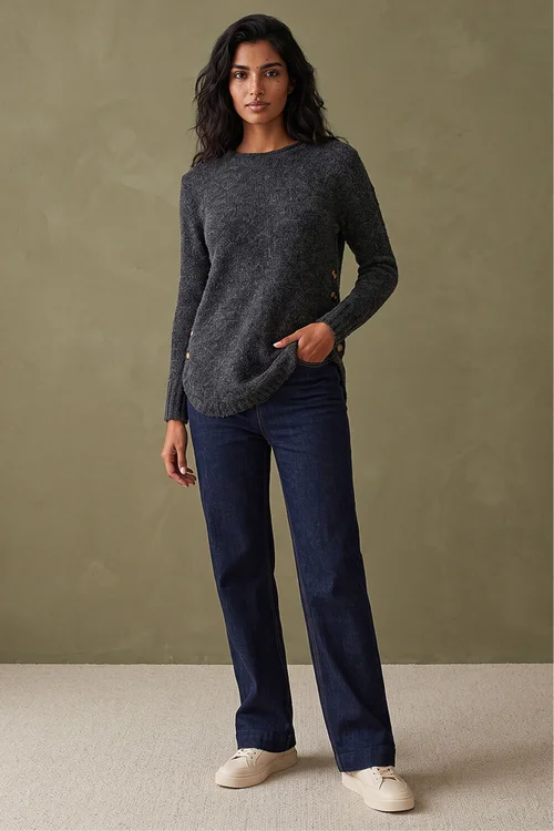 Roman Black Button Detail Curved Hem Jumper - 10 Image 3