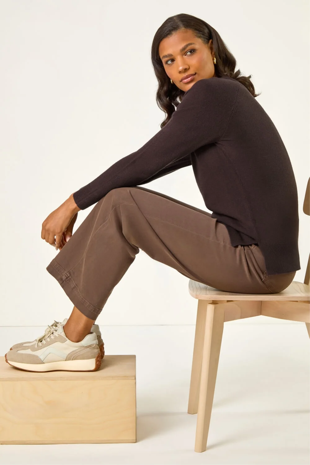 Roman Chocolate Plain Soft Crew Neck Jumper - Size 14 Image 1