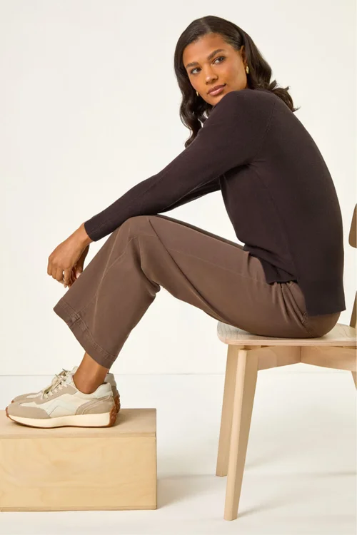 Roman Chocolate Plain Soft Crew Neck Jumper - Size 14 Image 1