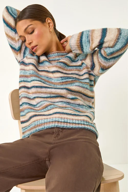 Roman Denim Wool Blend Striped Stretch Jumper - Size 14 Clothing Image 2