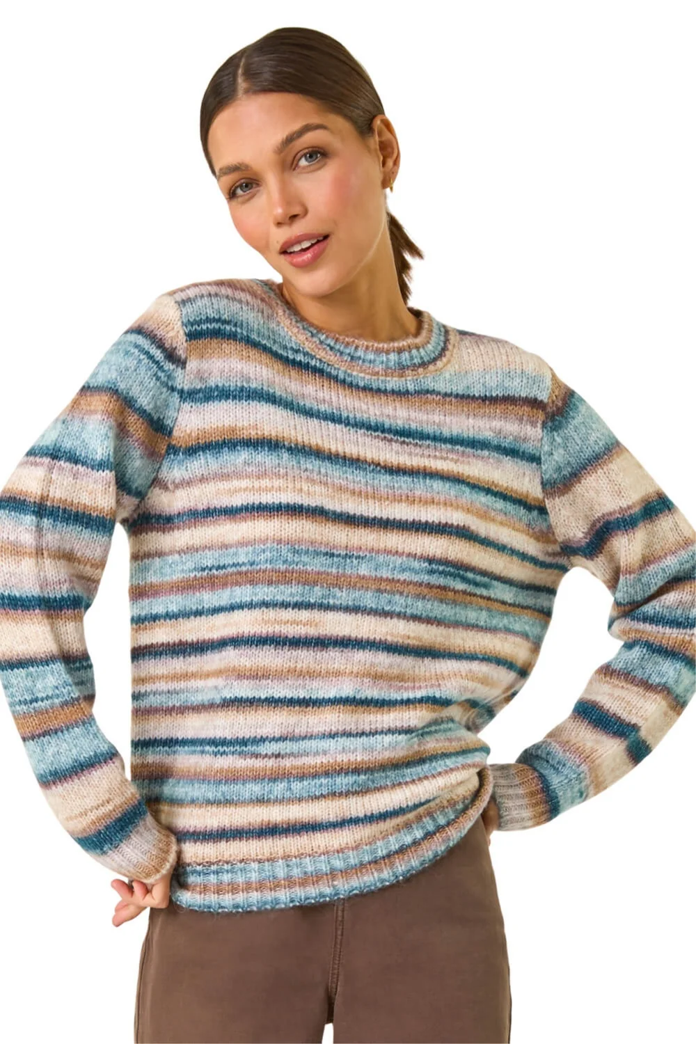Roman Denim Wool Blend Striped Stretch Jumper - Size 14 Clothing Image 1