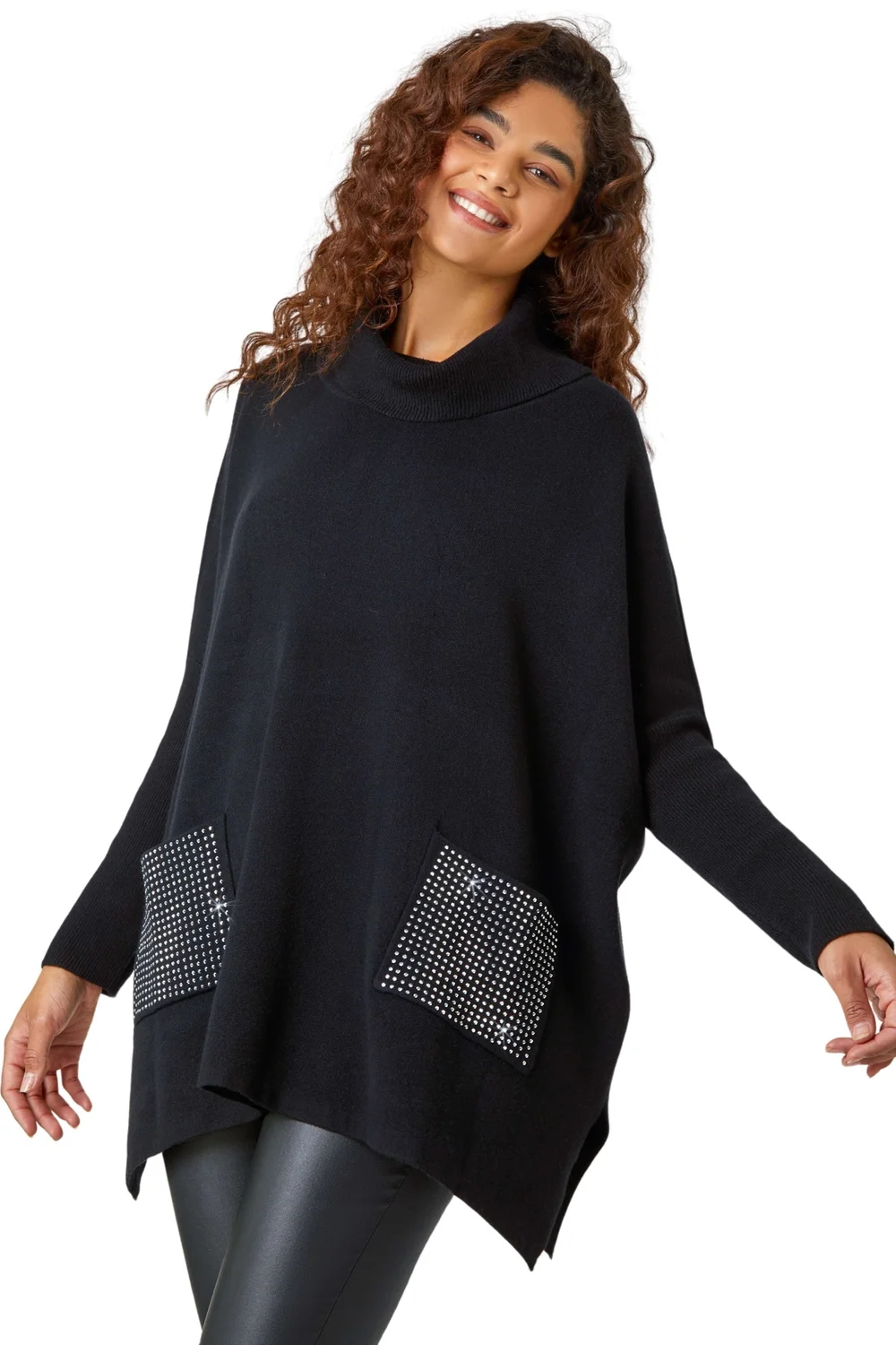 Roman Black Sparkle Pocket Poncho Jumper - Small/Medium Image 1