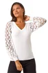 Roman Ivory Polka Dot V-Neck Sleeve Knit Jumper - Size 14 Clothing Image 1