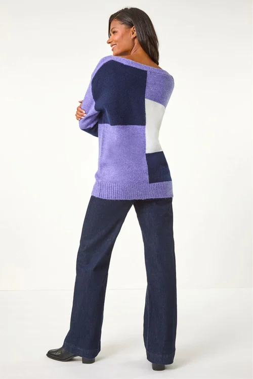 Roman Lavender Colour Block Knit Jumper - Size 16 Clothing Image 4