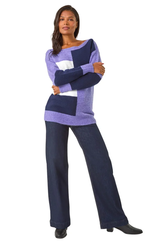 Roman Lavender Colour Block Knit Jumper