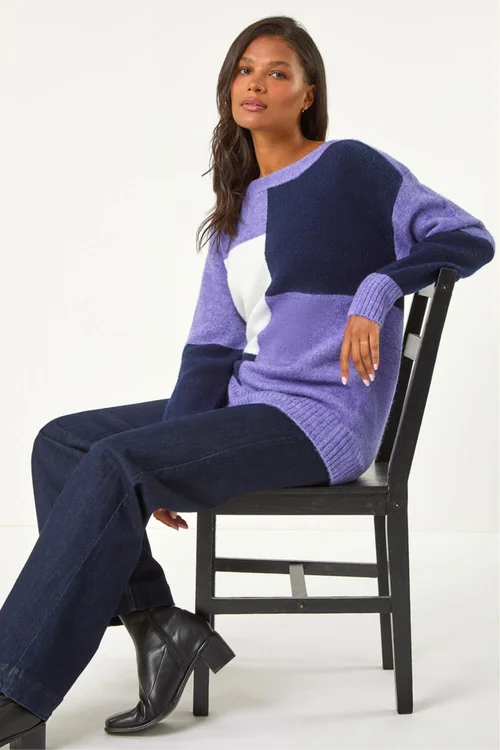 Roman Lavender Colour Block Knit Jumper - Size 16 Clothing Image 3