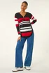 Roman Black Stripe Zip Front Ribbed Knit Jumper - Size 20 Clothing Image 3