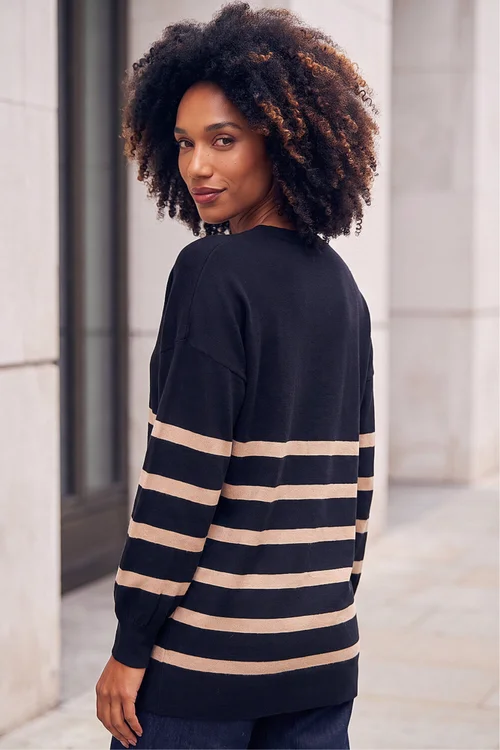 Roman Black Stripe V-Neck Boyfriend Knit Jumper - 18 Image 3