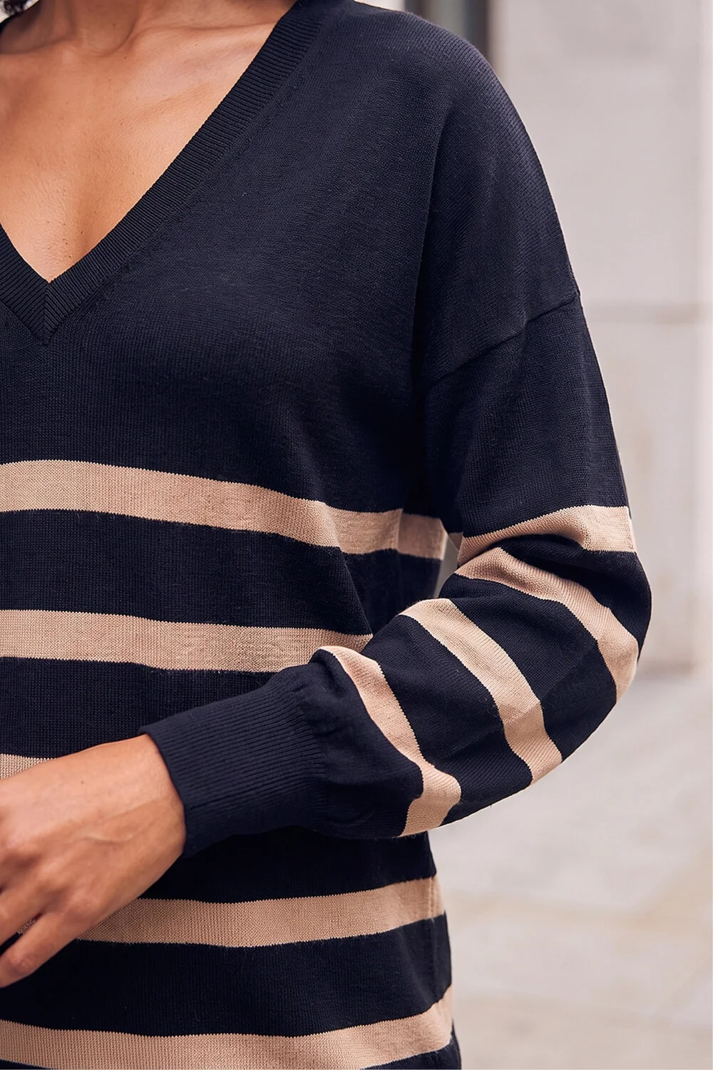 Roman Black Stripe V-Neck Boyfriend Knit Jumper - 18 Image 4