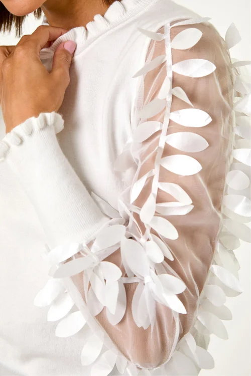 Roman Ivory Sheer Feather Sleeved Jumper - Size 18 Clothing Image 1