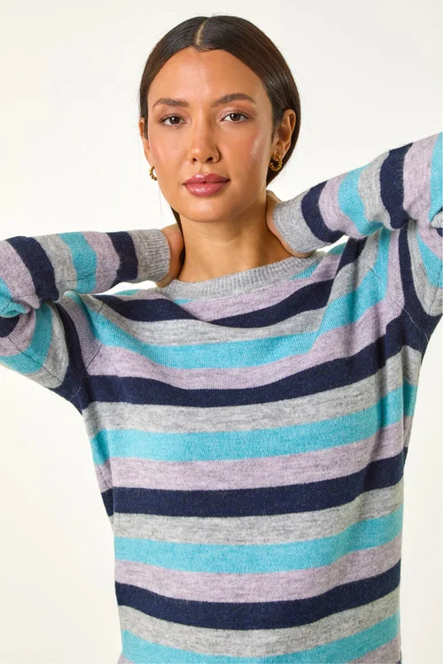Roman Blue Stripe Soft Knit Jumper - Size 14 Clothing Image 4