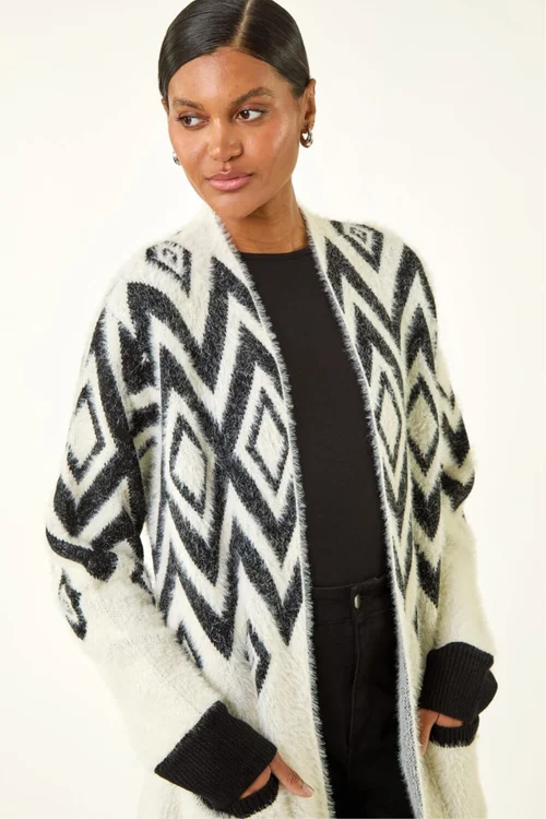 Roman Black Argyle Longline Knit Cardigan - One Size Image 1
