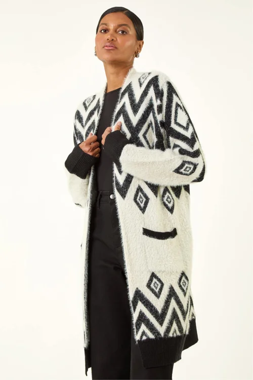 Roman Black Argyle Longline Knit Cardigan - One Size Image 4