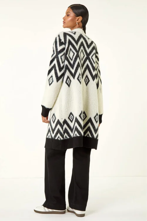 Roman Black Argyle Longline Knit Cardigan - One Size Image 3