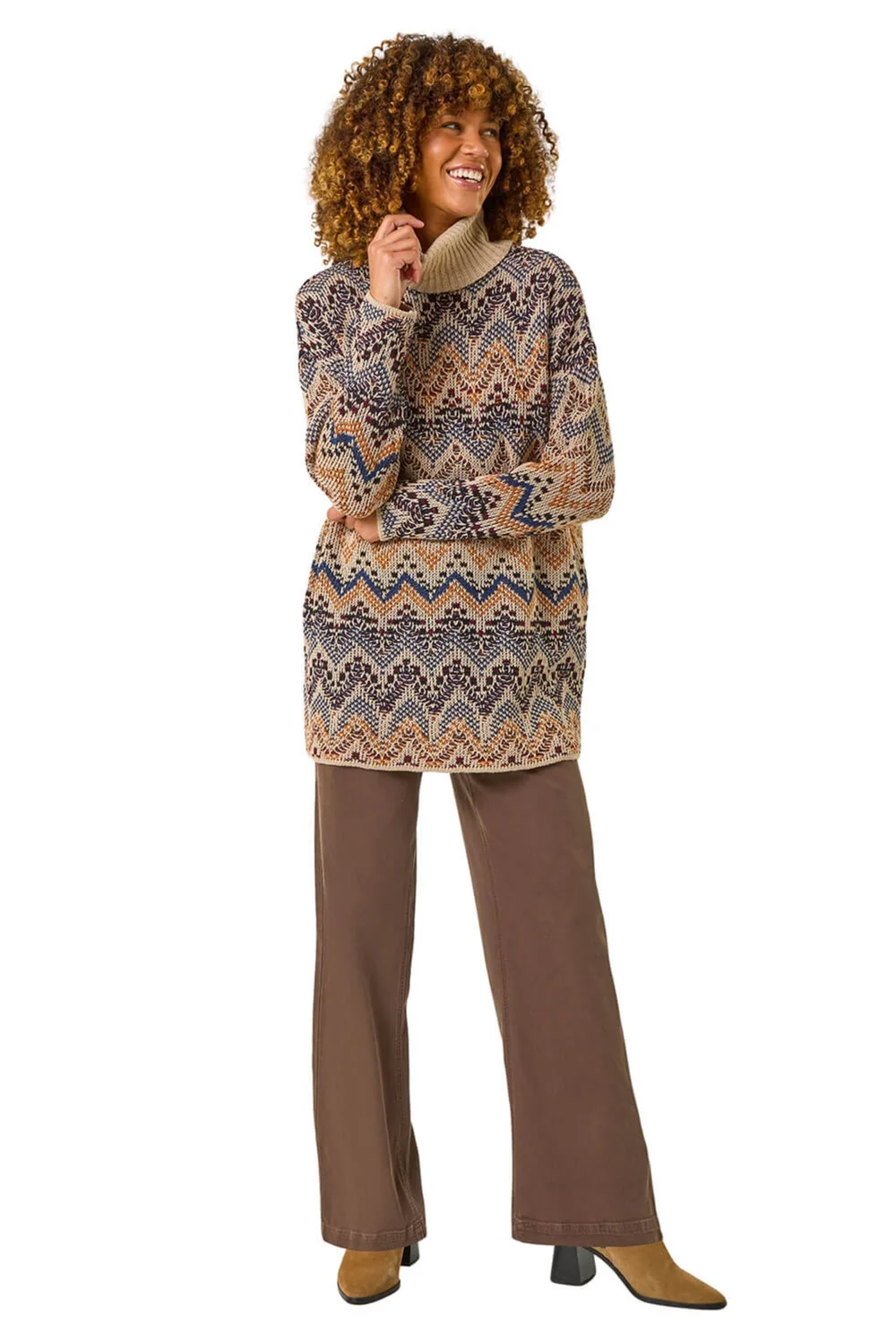 Roman Multi Jacquard Pattern Turtle Neck Knit Jumper - Size 10 Image 2