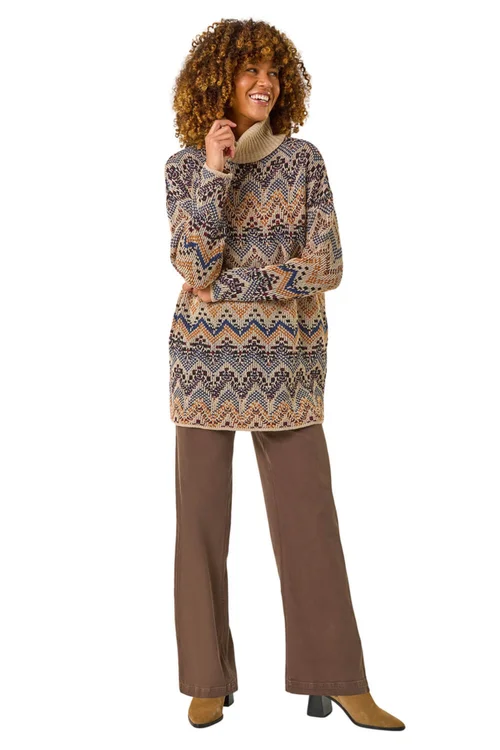 Roman Multi Jacquard Pattern Turtle Neck Knit Jumper - Size 10 Image 2