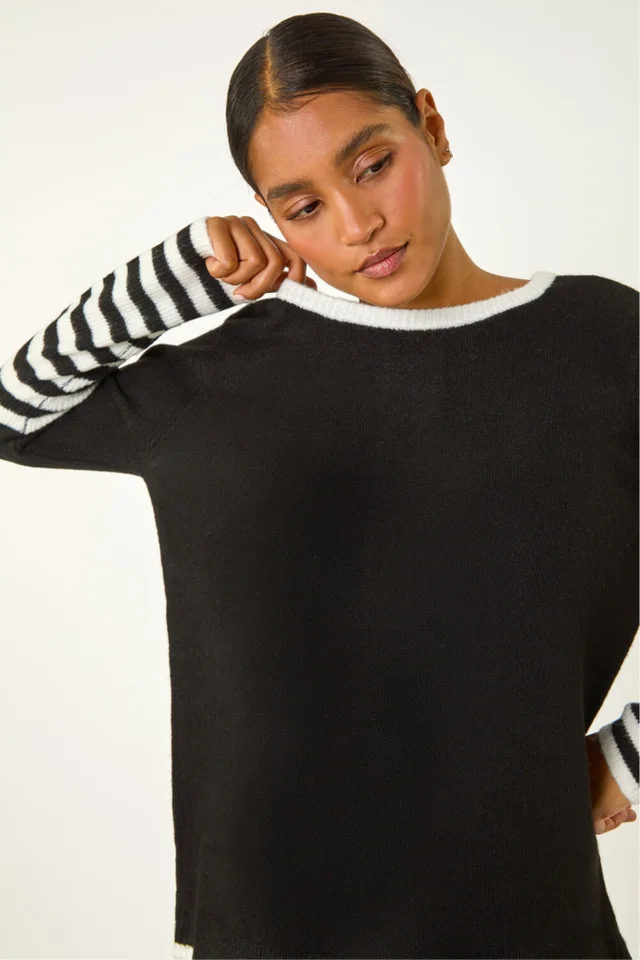 Roman Black Contrast Stripe Detail Knit Jumper