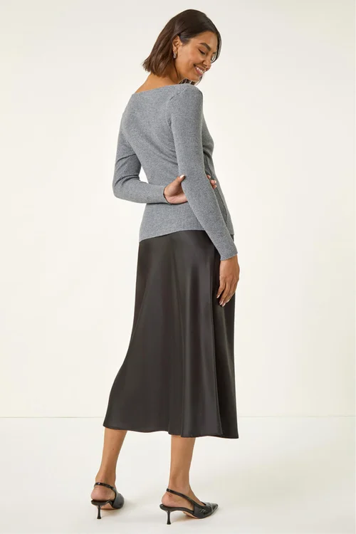 Roman Grey Wrap Button Detail Knit Jumper - Size 10 Image 4