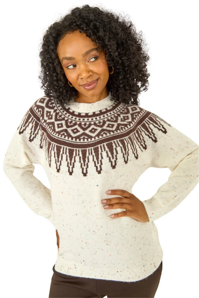 Roman Natural Petite Neppy Fairisle Knit Jumper