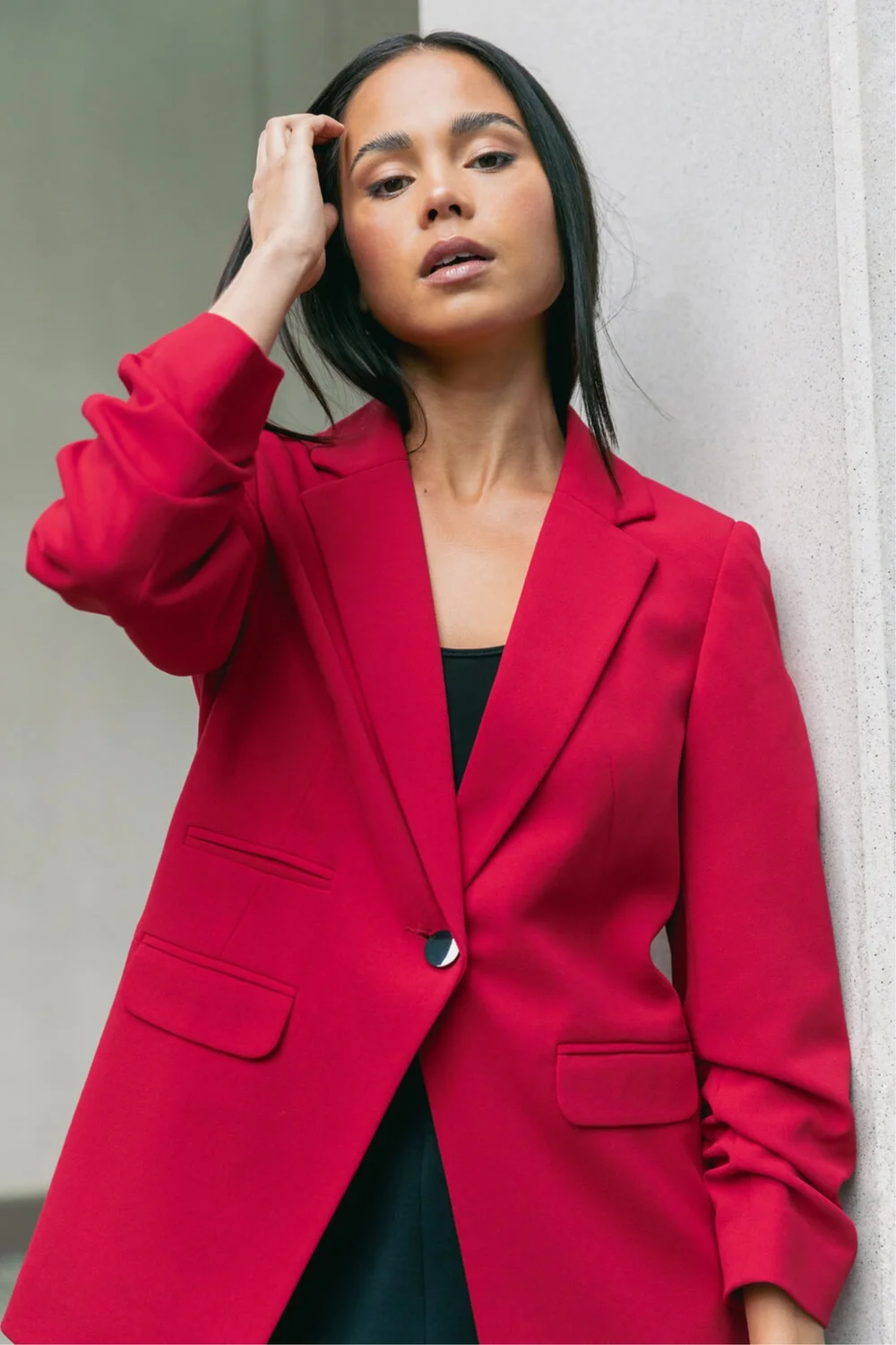Roman Red Petite Ruched Buttoned Blazer - 14 Image 1