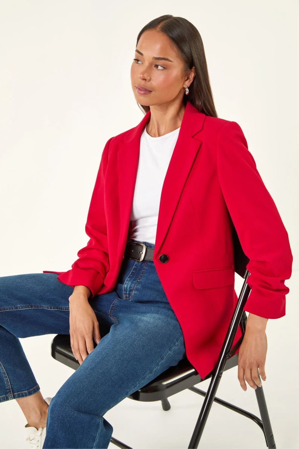 Roman Red Petite Ruched Buttoned Blazer - 14 Image 2