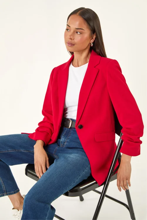 Roman Red Petite Ruched Buttoned Blazer - 14 Image 2