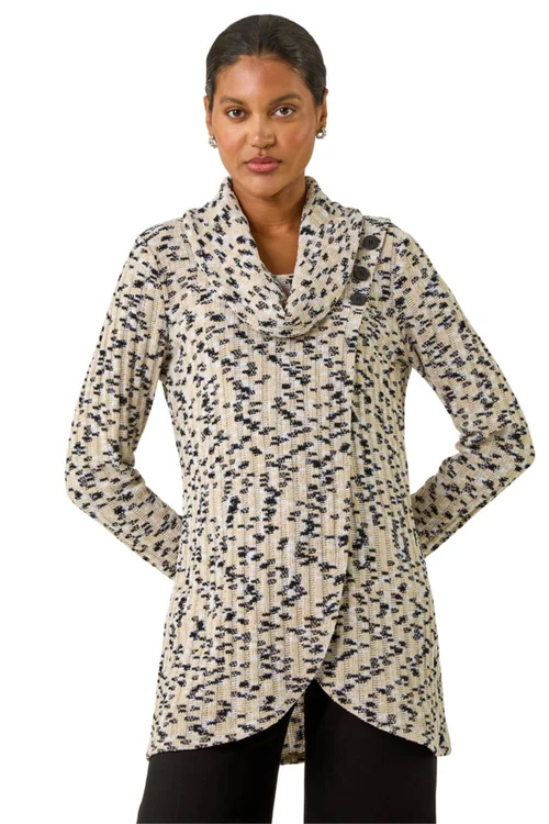 Roman Cream Chenille Cowl Neck Tunic Top - Size 12 Image 1