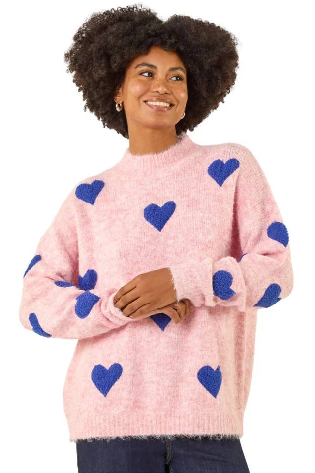 Roman Pink Scattered Heart Knit Jumper