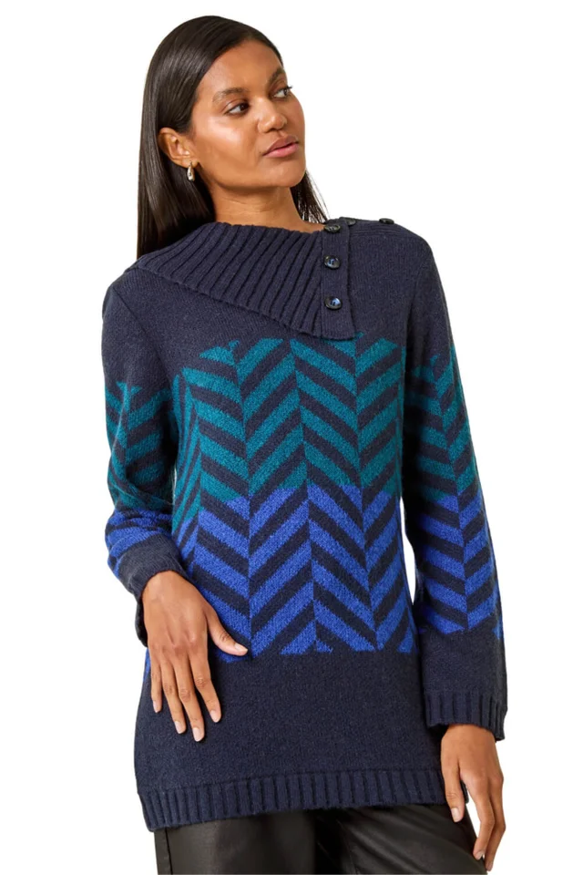 Roman Navy Stripe Roll Neck Knit Jumper