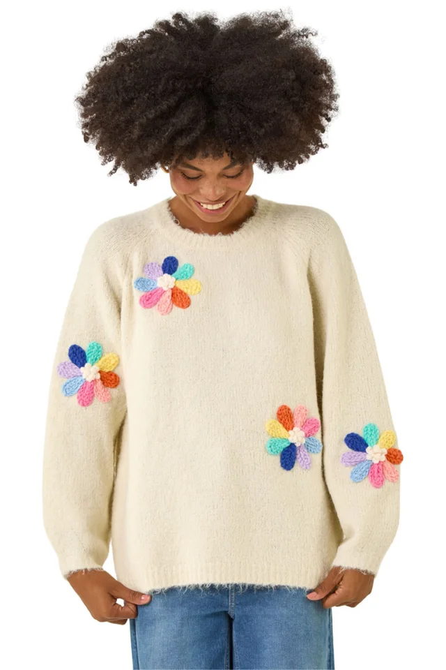 Roman Ivory Floral Rainbow Knit Jumper