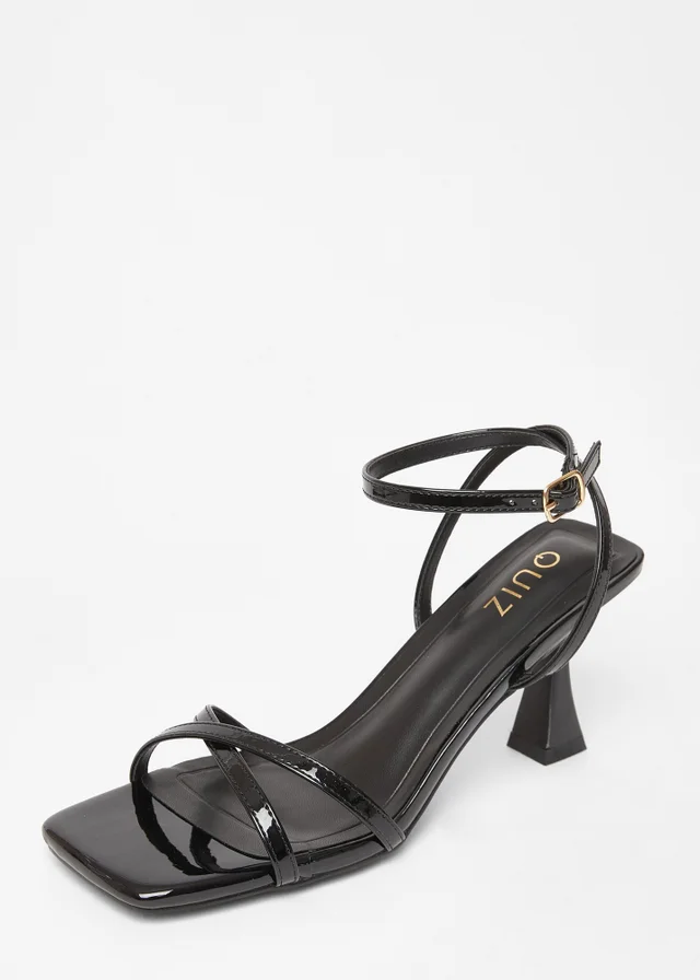 Quiz Black Cross Strap Flared Heels