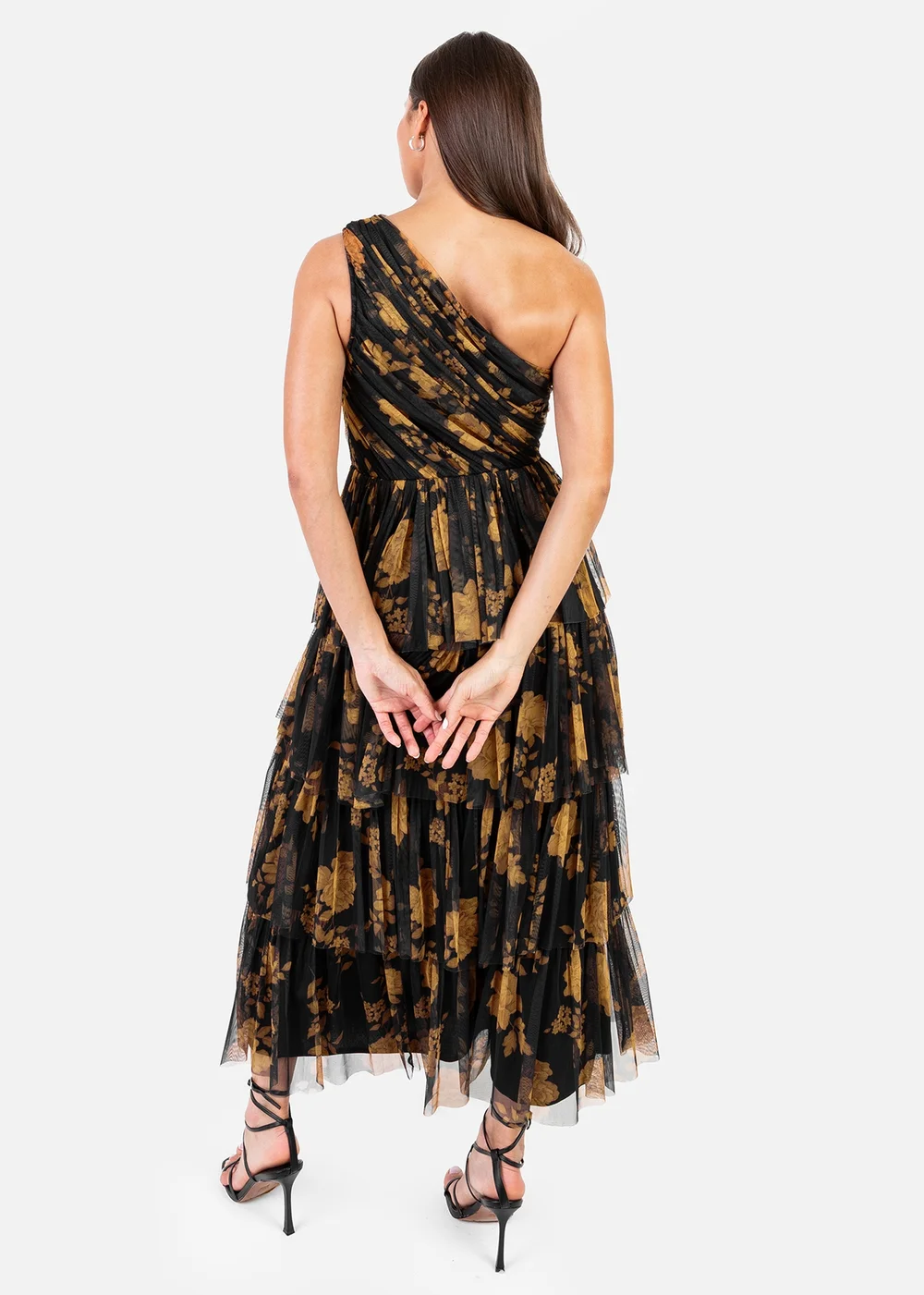 Anaya With Love Recycled Black Floral One Shoulder Tiered Midi Dress - 24 Image 2