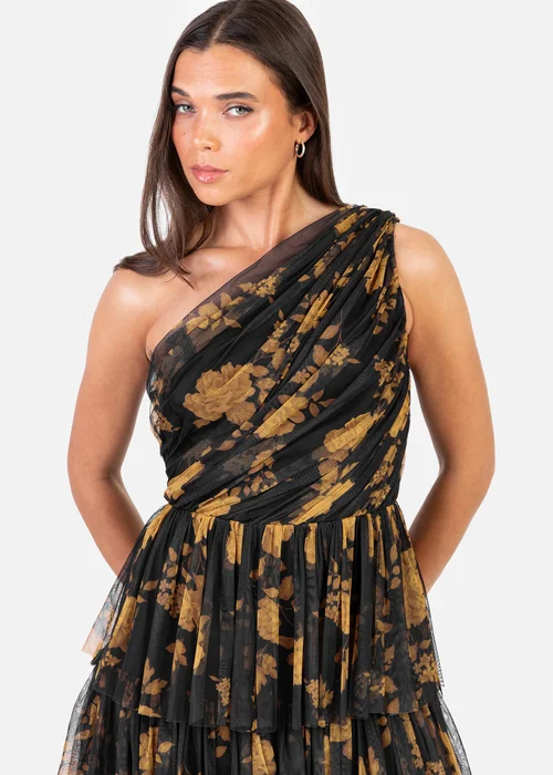 Anaya With Love Recycled Black Floral One Shoulder Tiered Midi Dress - 24 Image 3