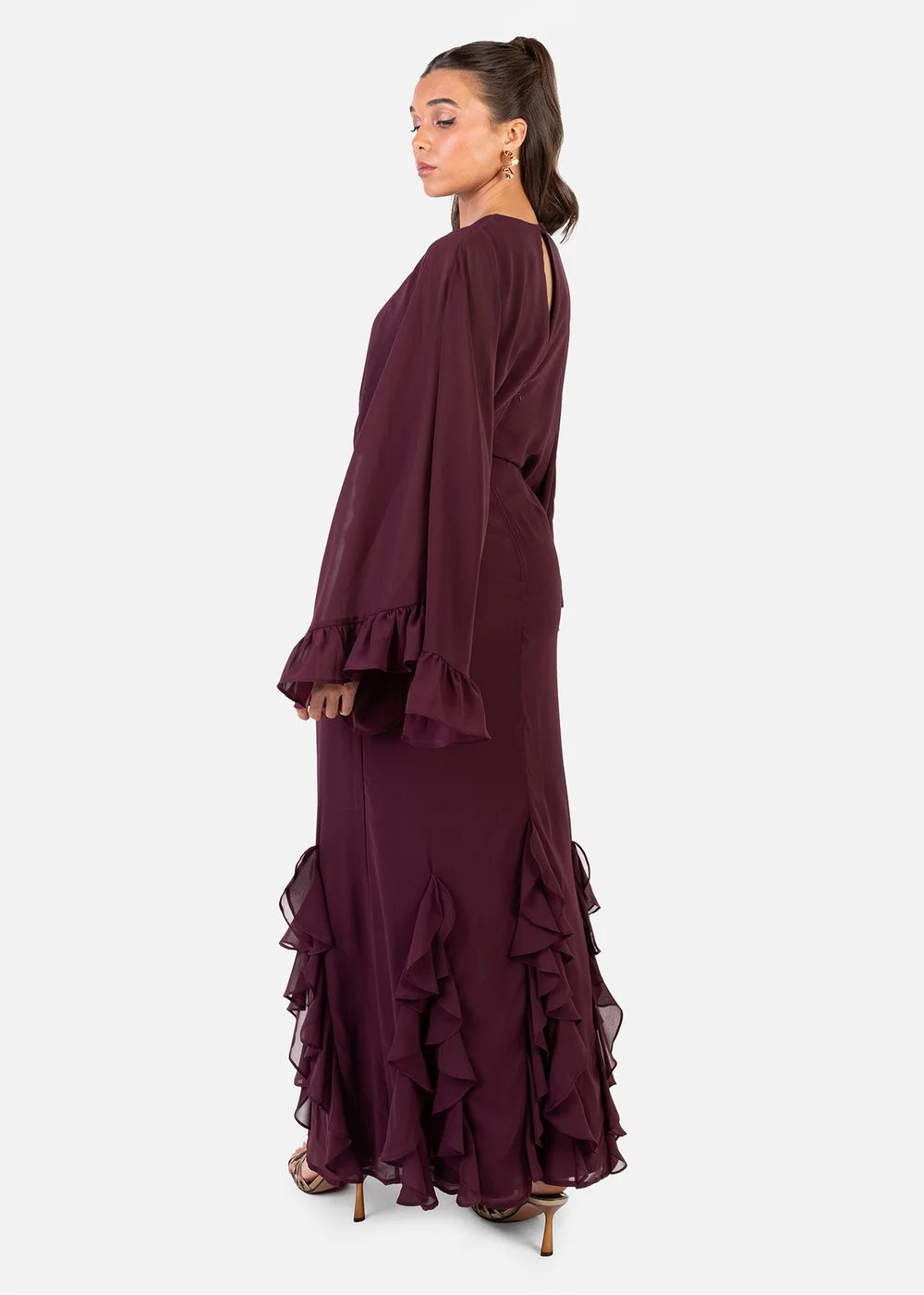Anaya With Love Maroon Oversized Ruffle Sleeve Maxi Dress - 20 Image 2
