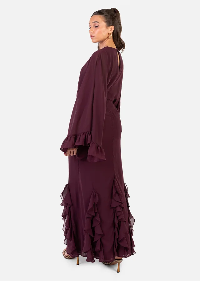 Anaya With Love Maroon Oversized Ruffle Sleeve Maxi Dress