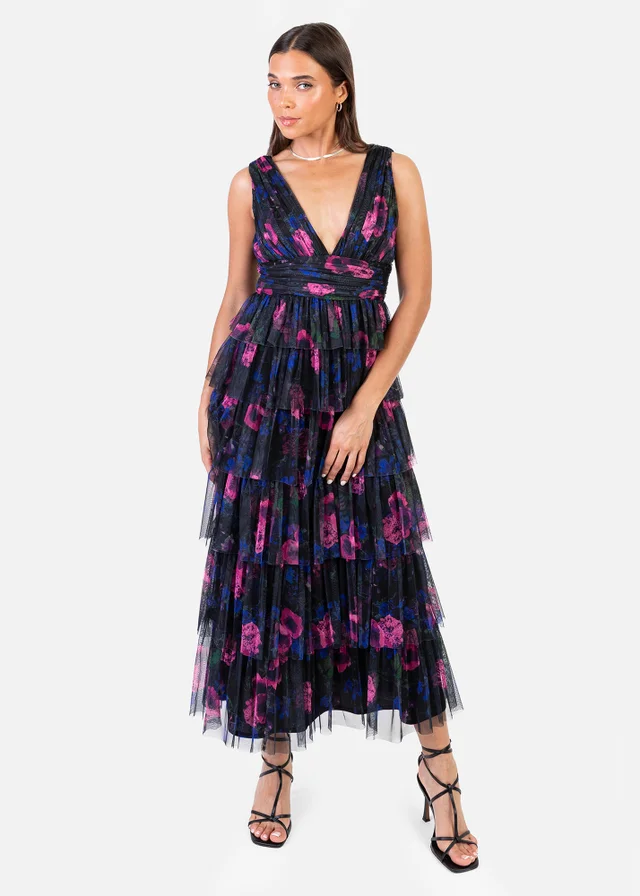 Anaya With Love Multi Floral V Neck Tiered Maxi Dress