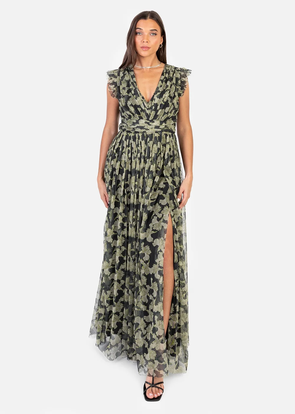 Anaya With Love Recycled Black Floral Flutter Sleeve V Neck Maxi Dress - 26 Image 1