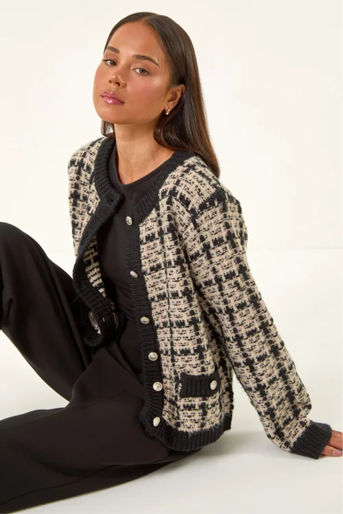 Roman Black Petite Buttoned Knit Cardigan - Size 12 Image 1