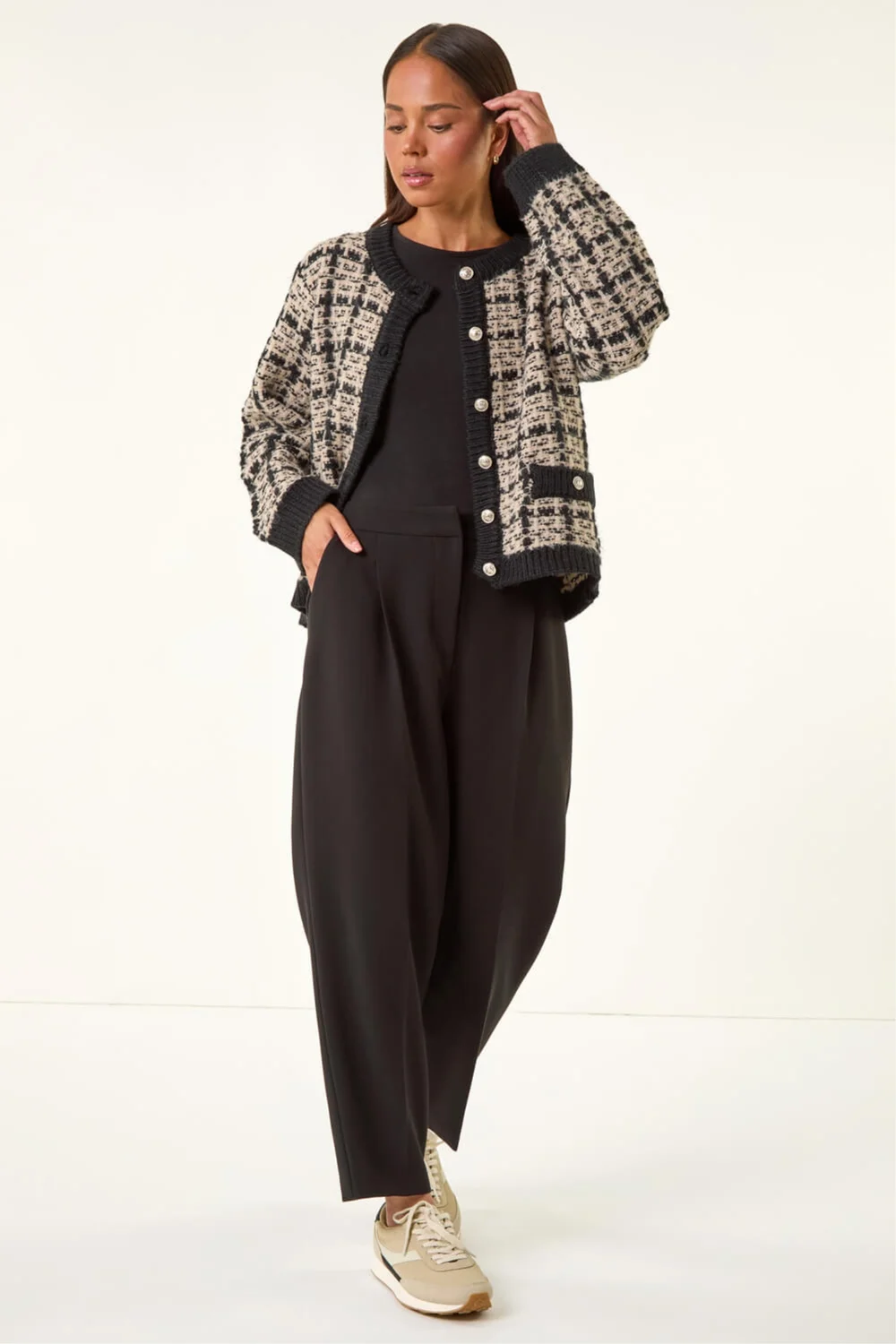 Roman Black Petite Buttoned Knit Cardigan - Size 12 Image 2