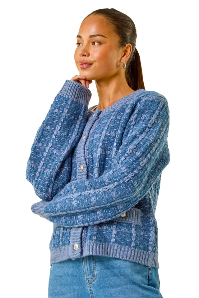 Roman Blue Petite Buttoned Knit Cardigan