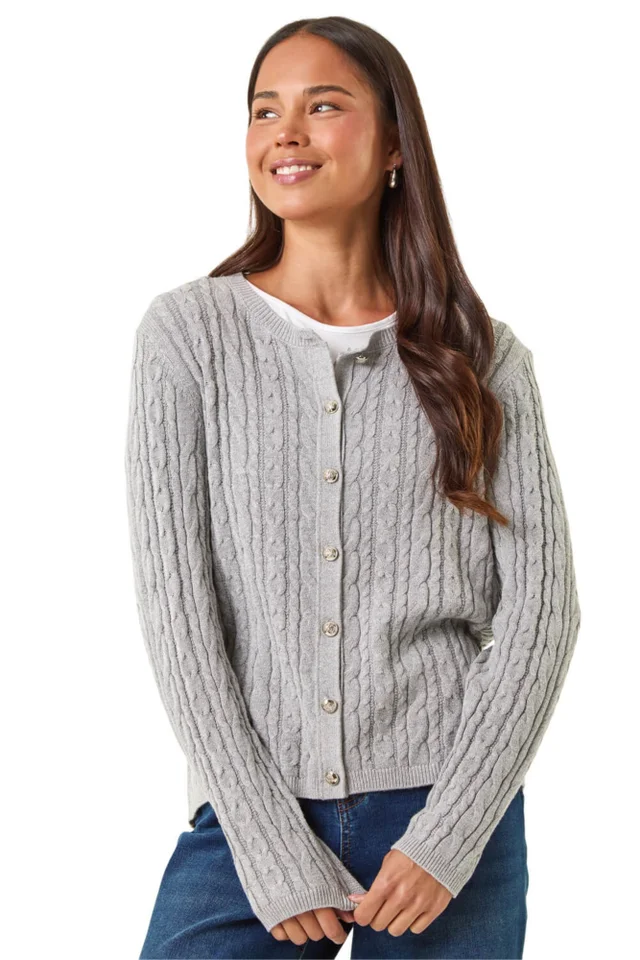 Roman Grey Petite Cable Knitted Cardigan