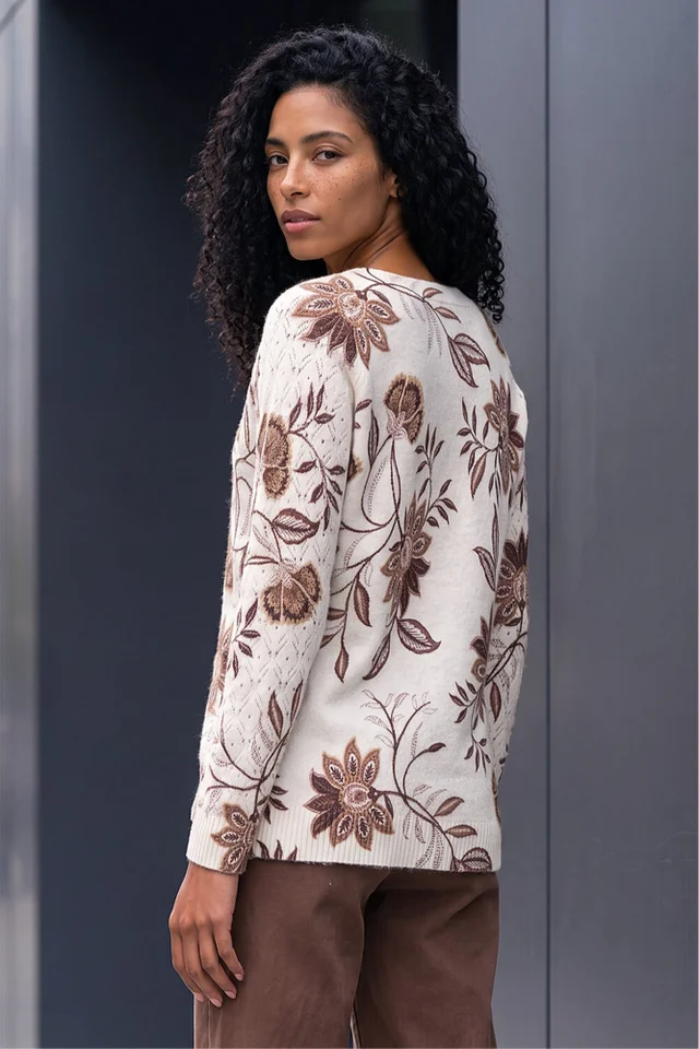 Roman Ivory Floral Print V-Neck Knit Jumper