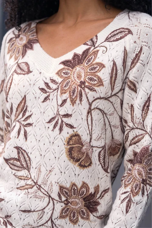 Roman Ivory Floral Print V-Neck Knit Jumper - 18 Image 4